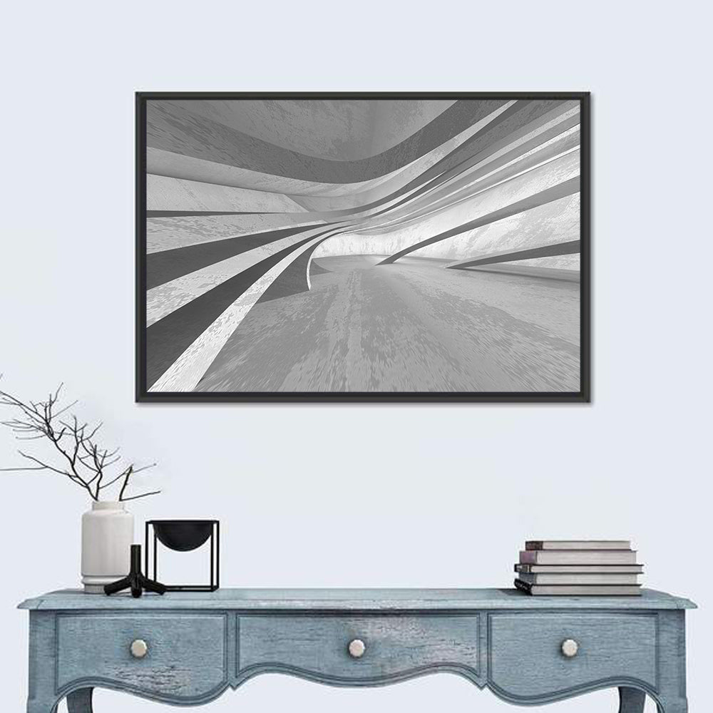 Empty Curved Concrete Hallway Wall Art in a room, landscape
