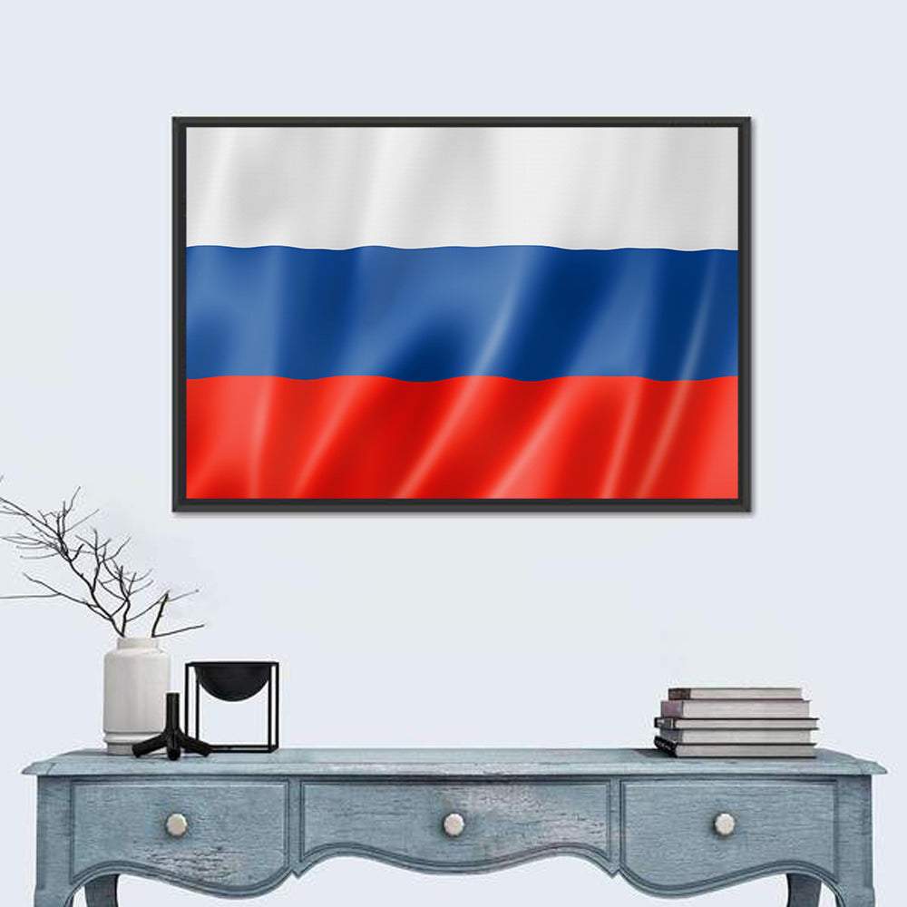 Russian Tricolor Flag Wall Art in a room, landscape