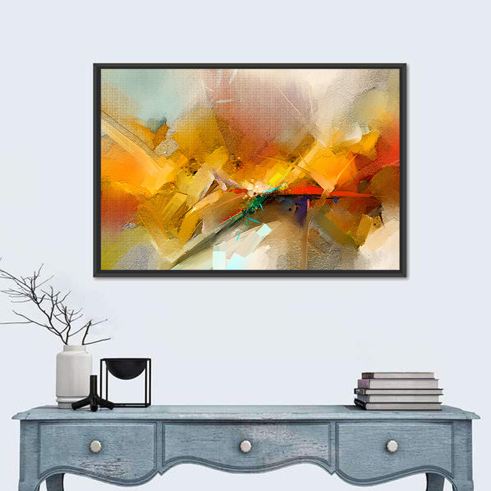 Gold and Teal Brushstroke Abstract Wall Art