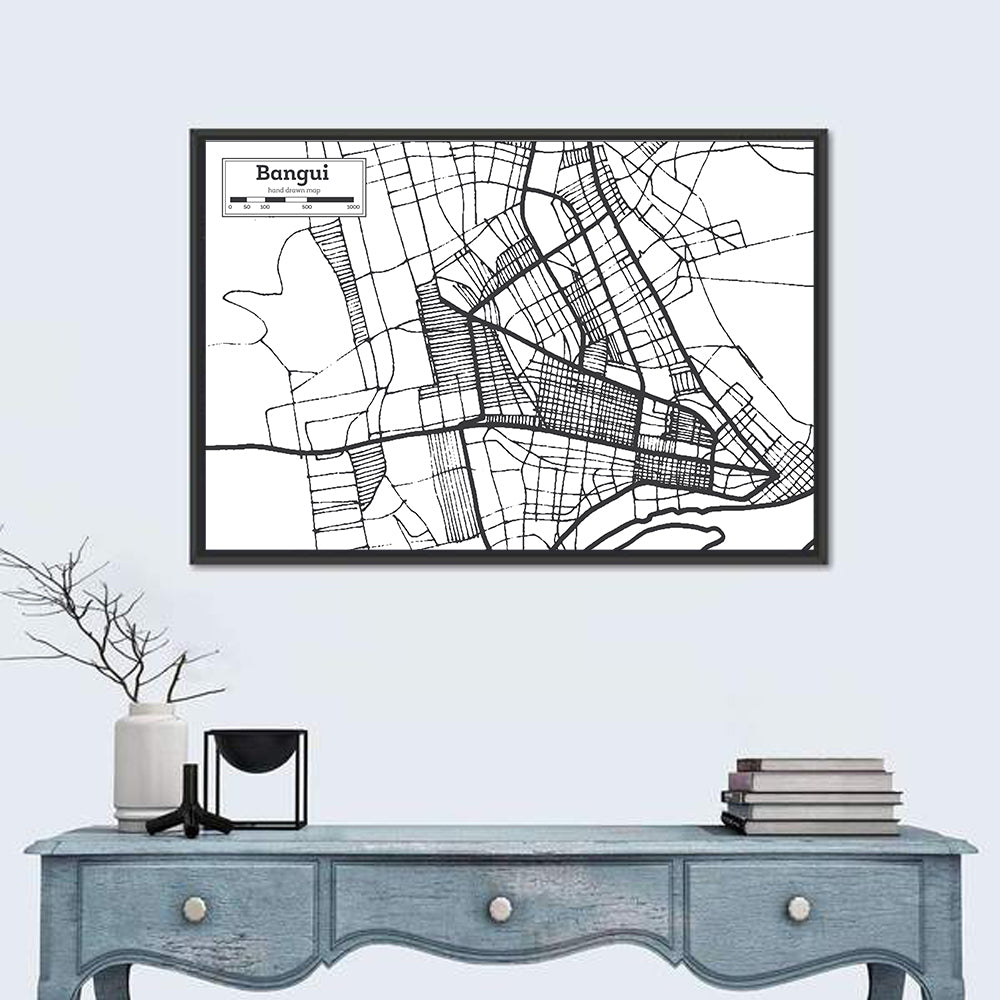 Bangui Street Grid Map Wall Art in a room, landscape
