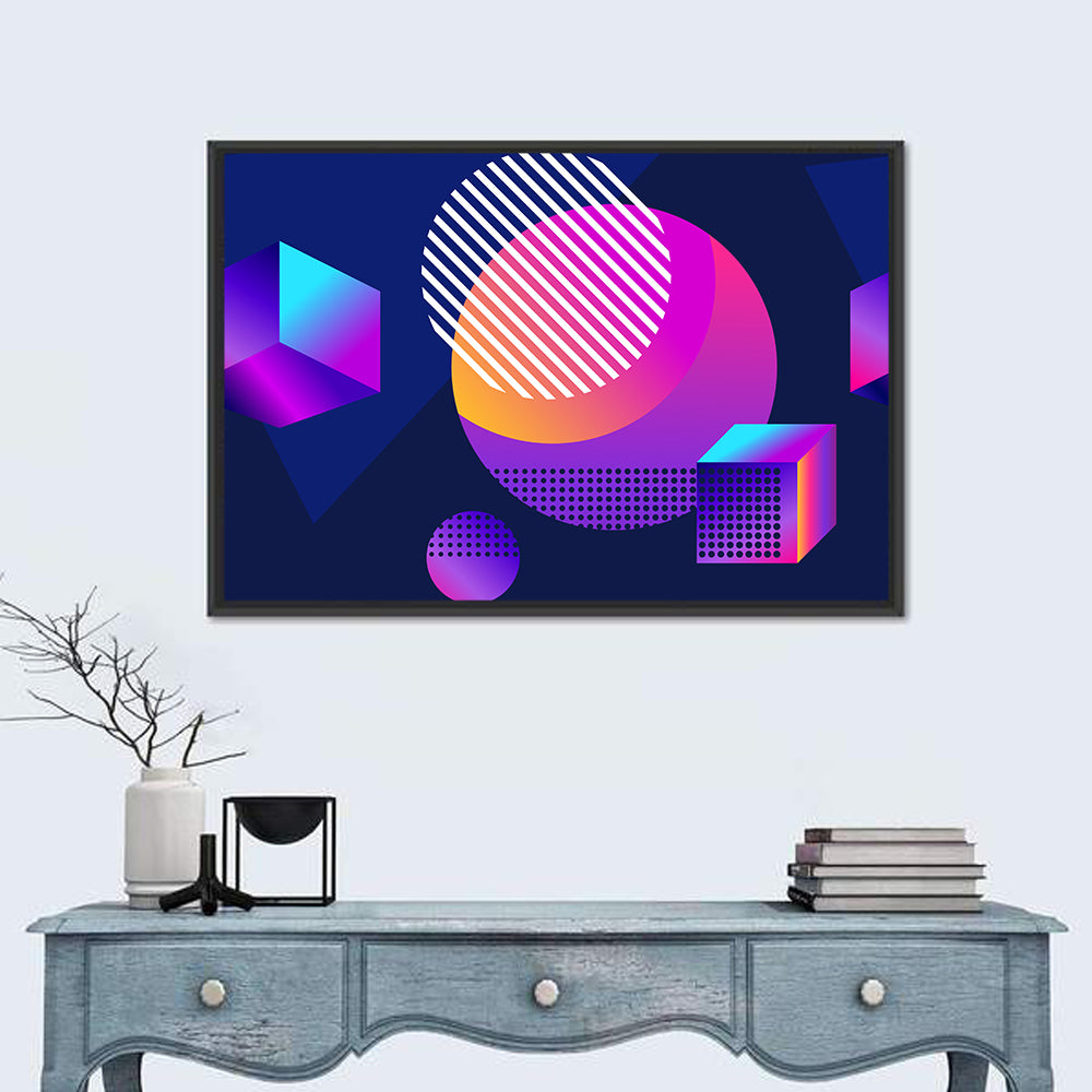 Isometric Shapes in Blue and Purple Wall Art