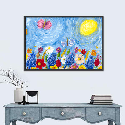 Sunlit Wildflower Meadow with Butterflies Wall Art