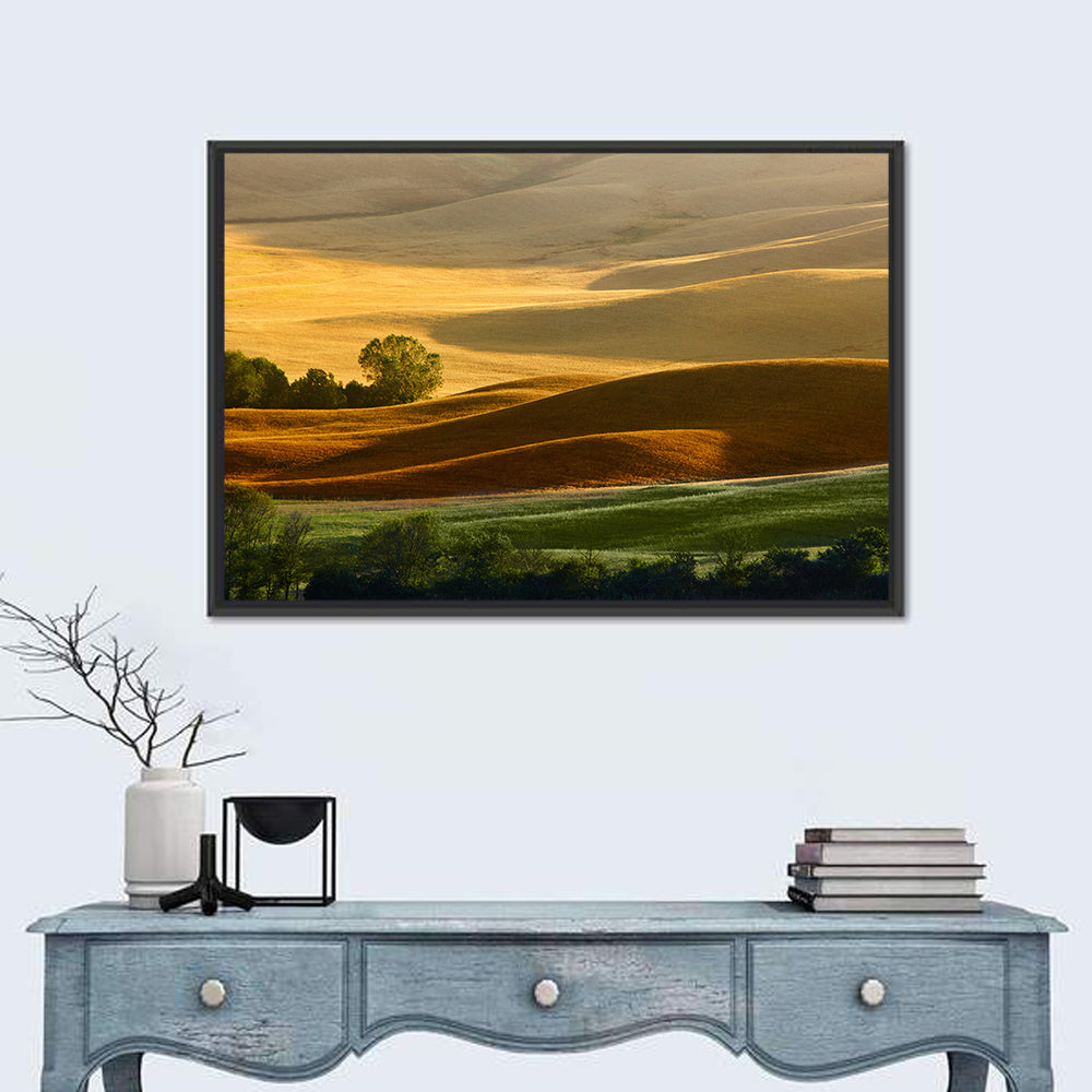 Golden Hills of Tuscany Wall Art in a room, landscape
