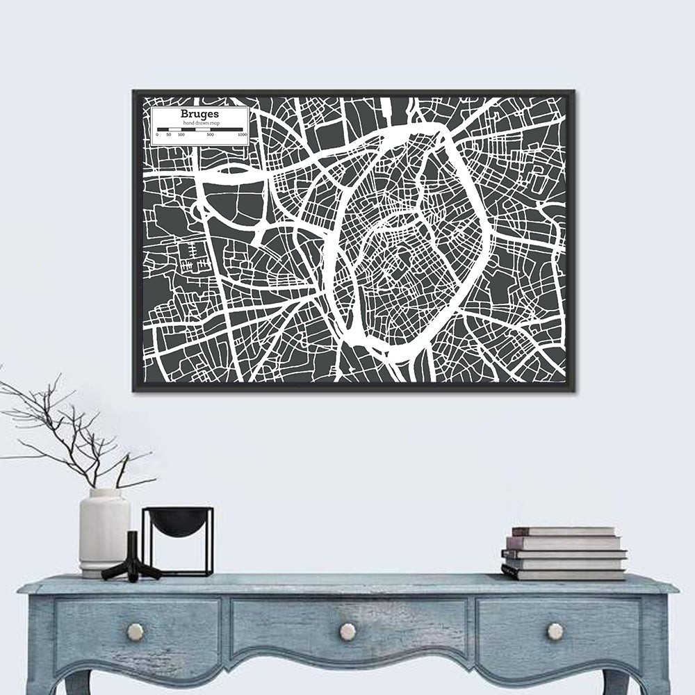 Bruges Canal Map Wall Art