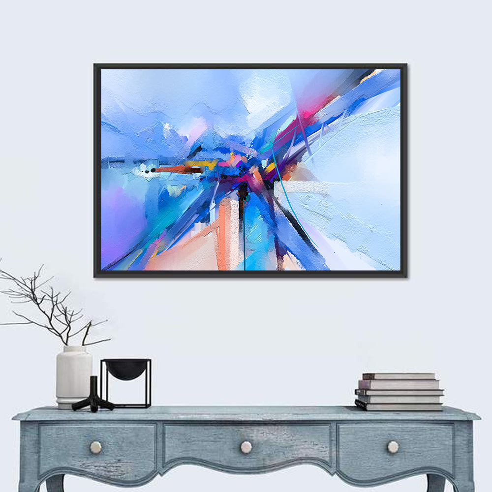 Dynamic Brushstroke Geometry Wall Art in a room, landscape
