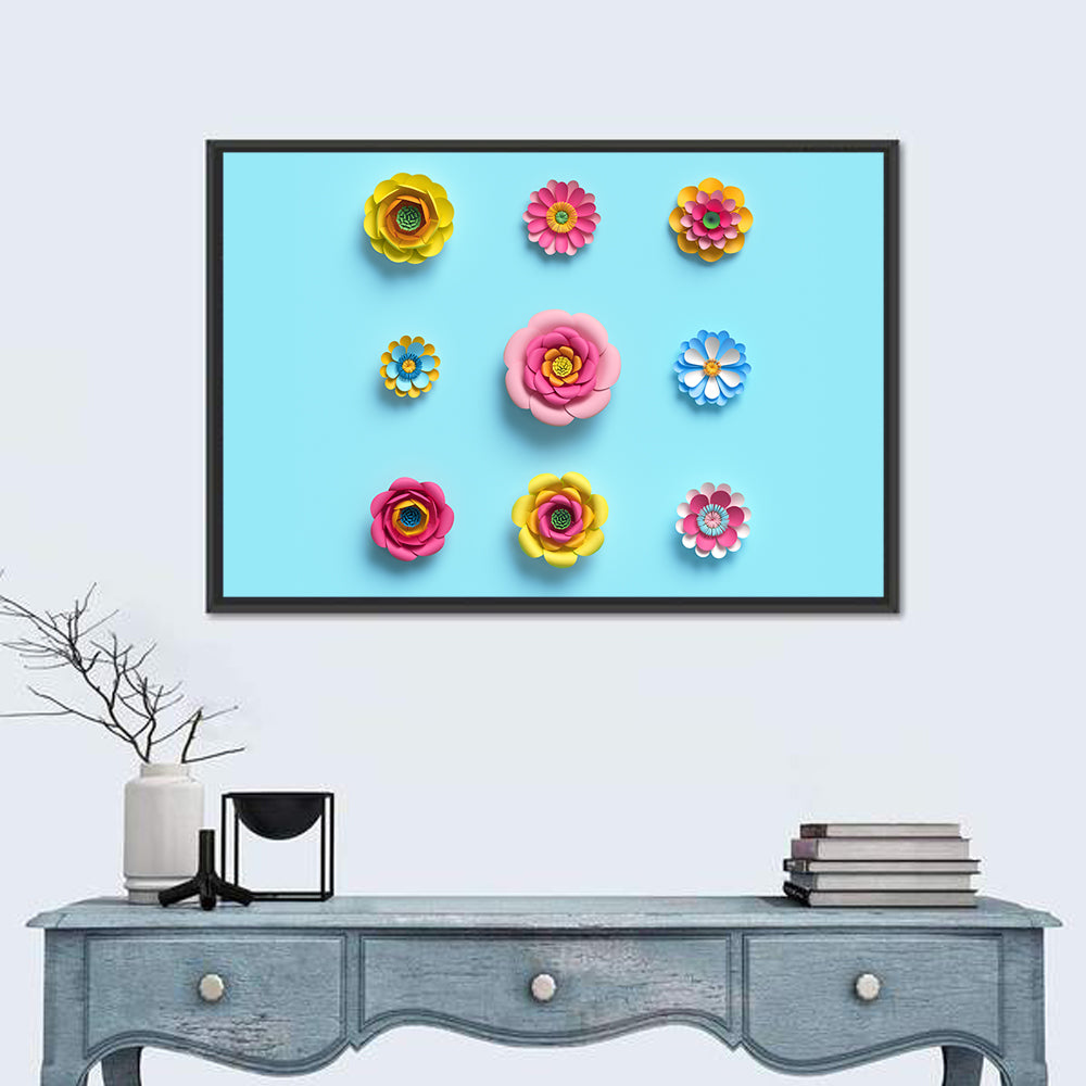 Craft Paper Flowers Wall Art in a room, landscape