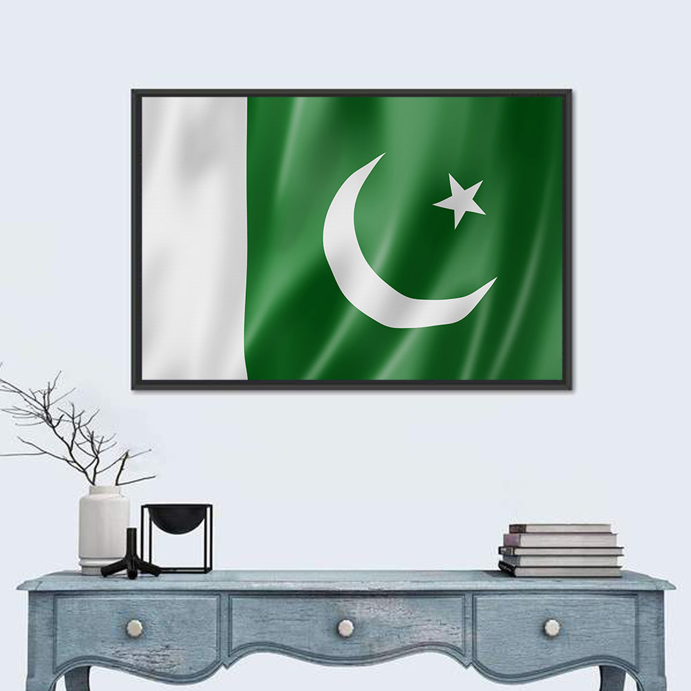 Waving Pakistan Flag Wall Art in a room, landscape
