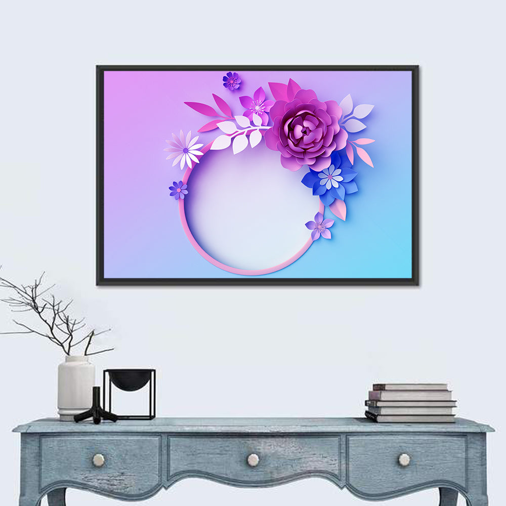 3d Neon Paper Flowers Wall Art in a room, landscape