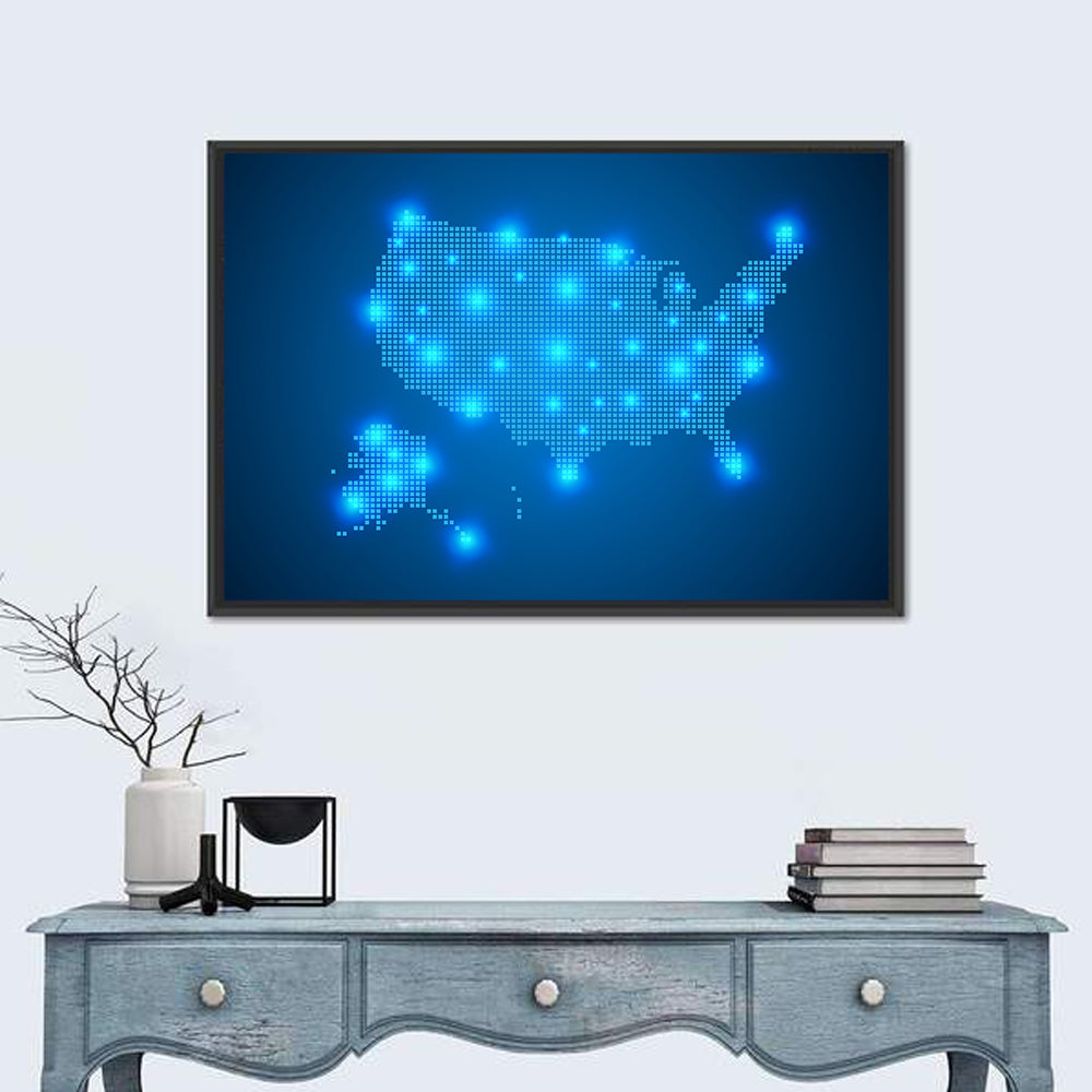 United States Digital Network Map Wall Art in a room, landscape