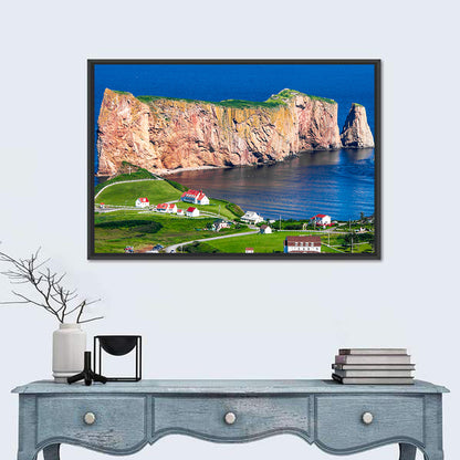 Percé Rock and Coastal Village, Quebec Wall Art