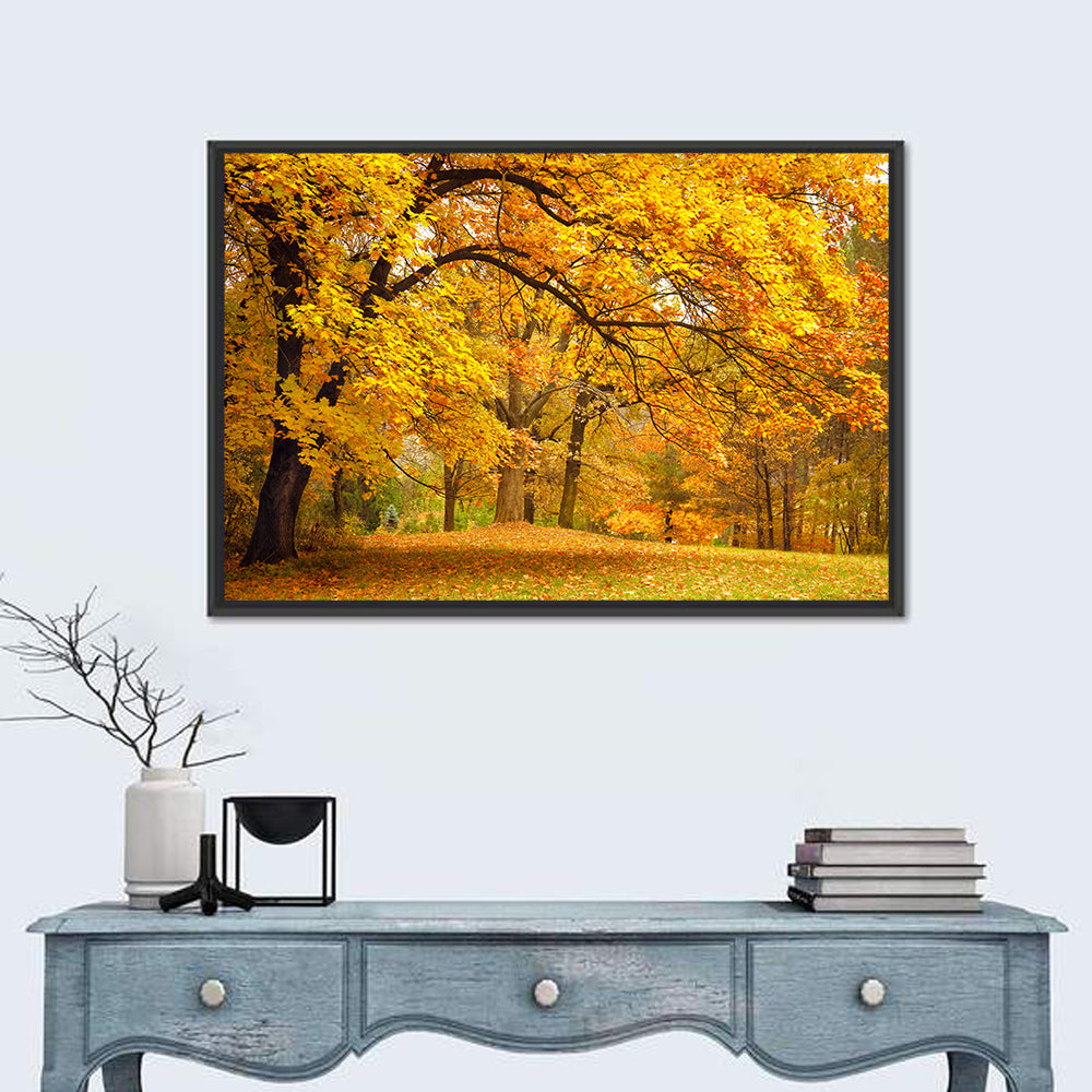 Golden Canopy in Autumn Park Wall Art in a room, landscape