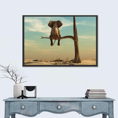Solitary Elephant on a Tree Branch Wall Art