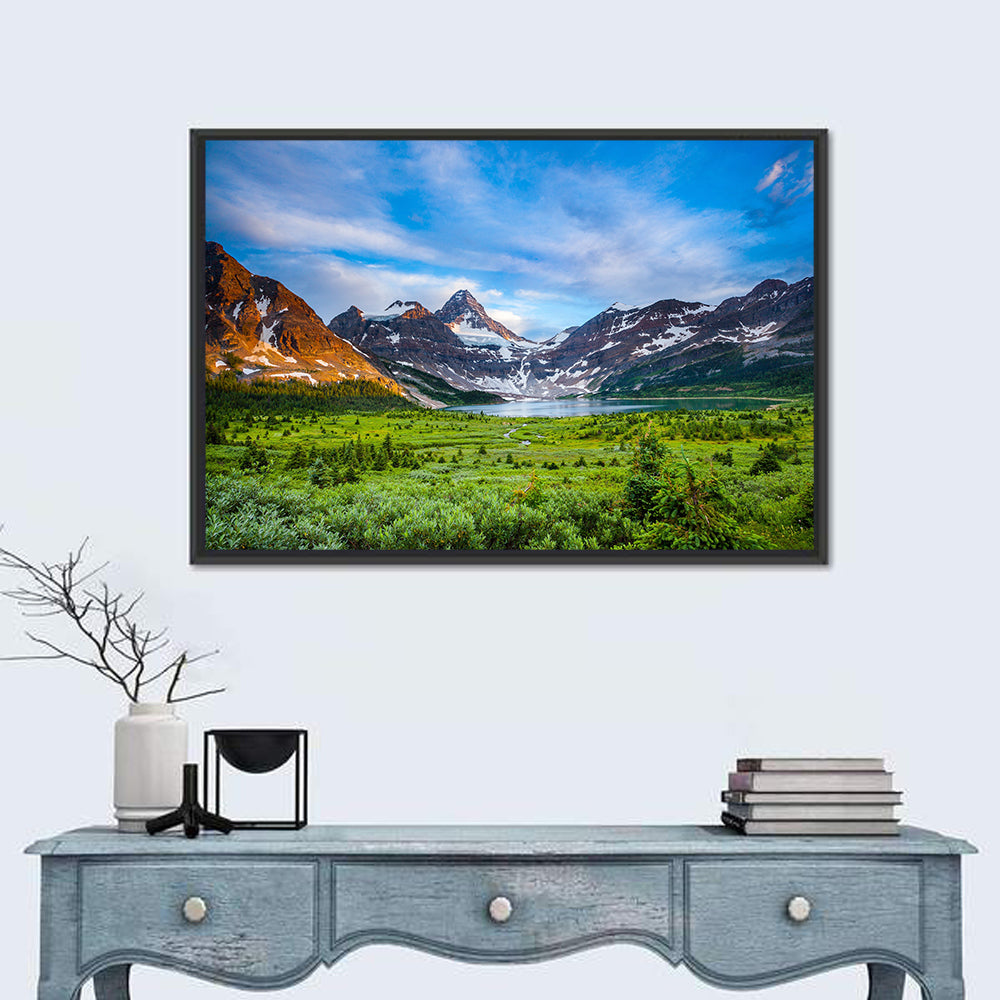 Mount Assiniboine Glacier and Magig Lake Wall Art in a room, landscape