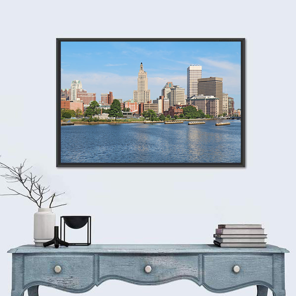 Providence Waterfront Skyline Wall Art in a room, landscape