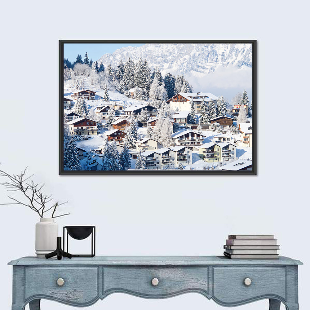 Snow Covered Swiss Alps Village Wall Art