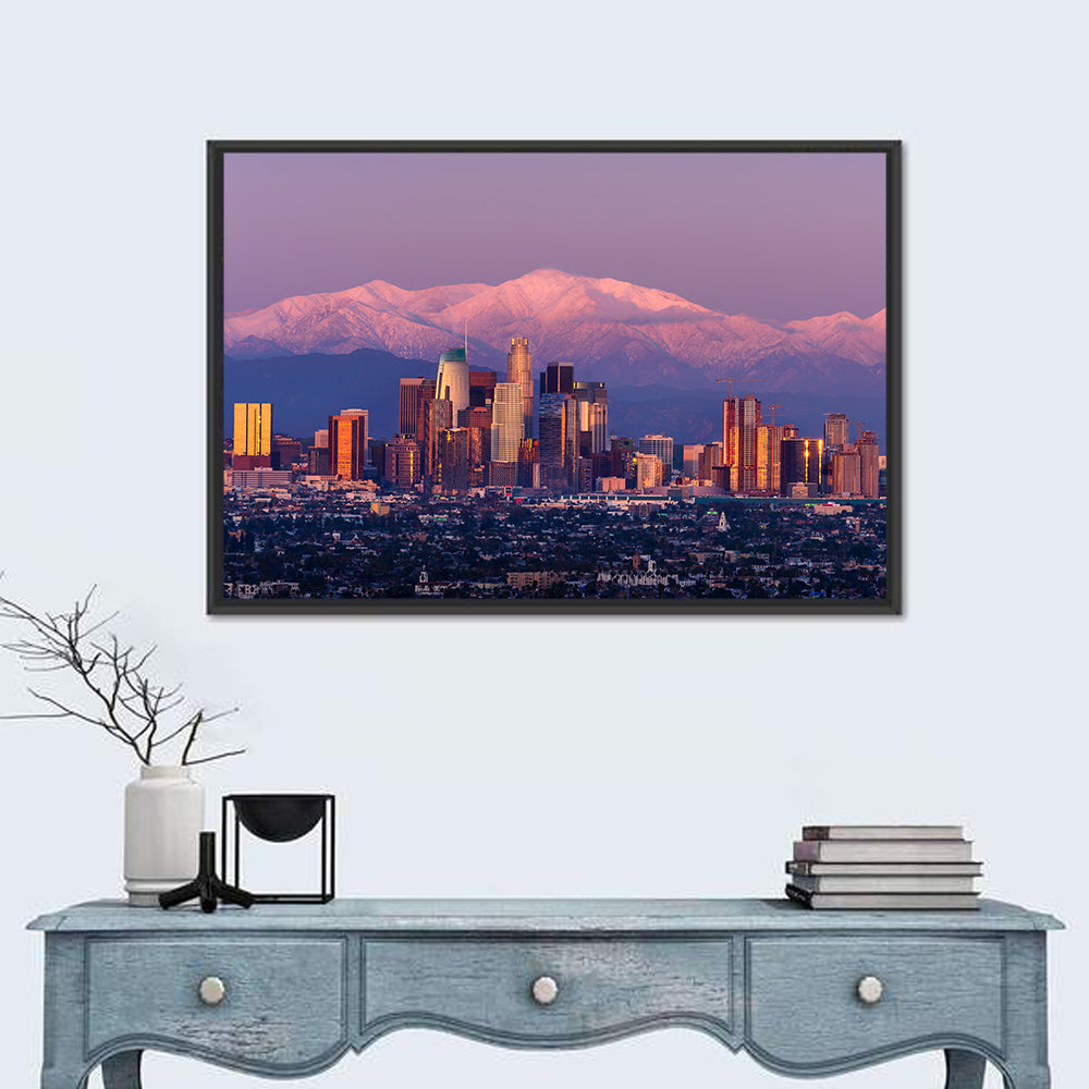 Los Angeles Downtown Skyline at Dusk Wall Art in a room, landscape