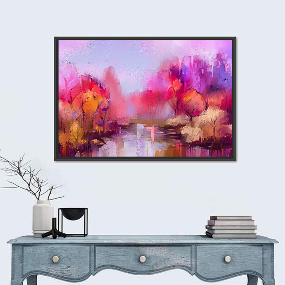 Autumn Forest Reflection Oil Painting Wall Art