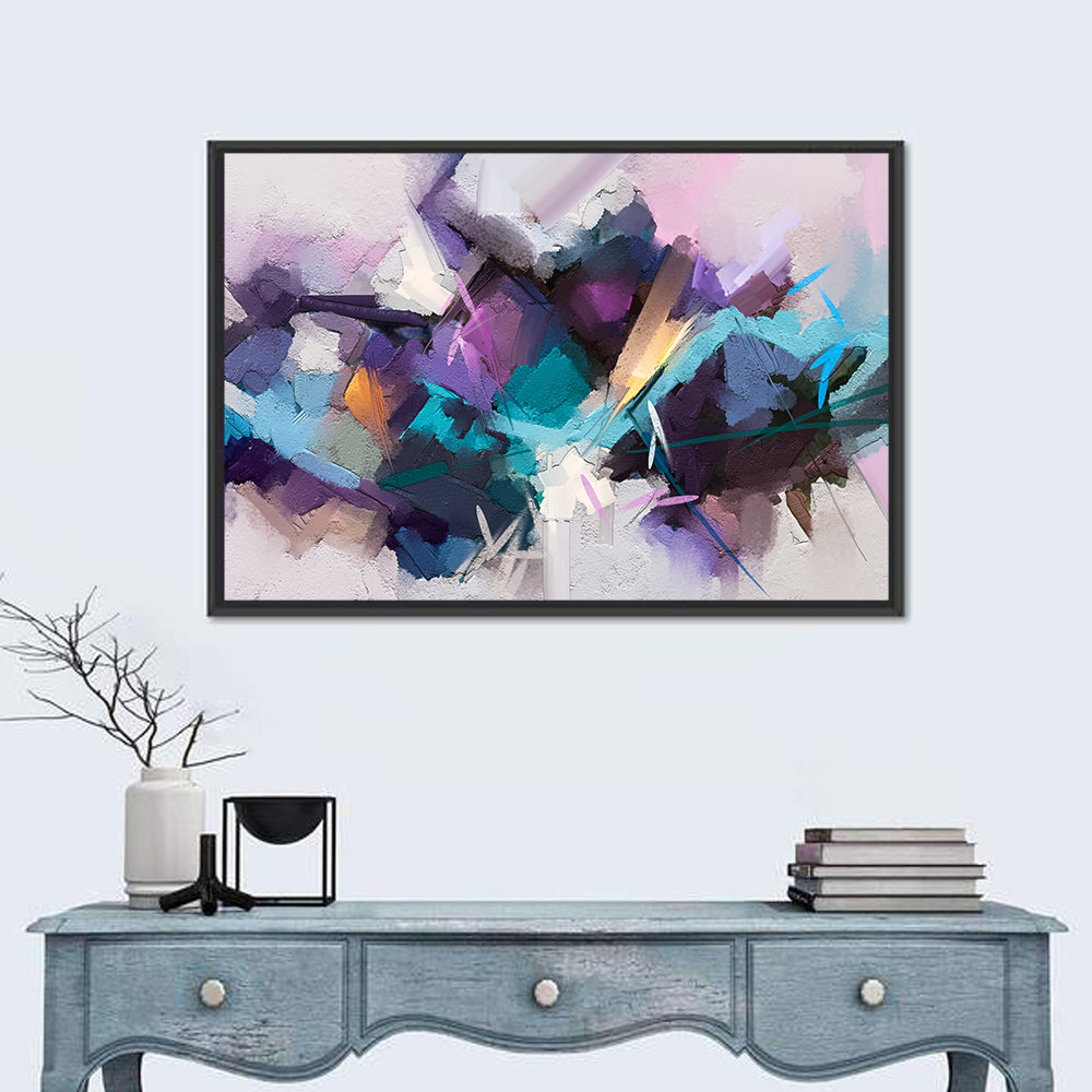 Impasto Texture Abstract in Purple and Teal Wall Art