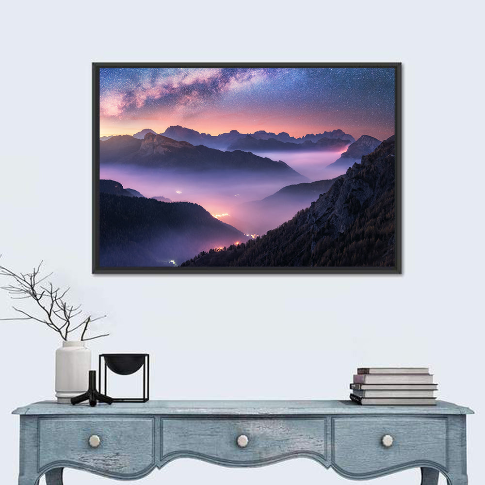 Misty Italian Mountains Under the Milky Way Wall Art