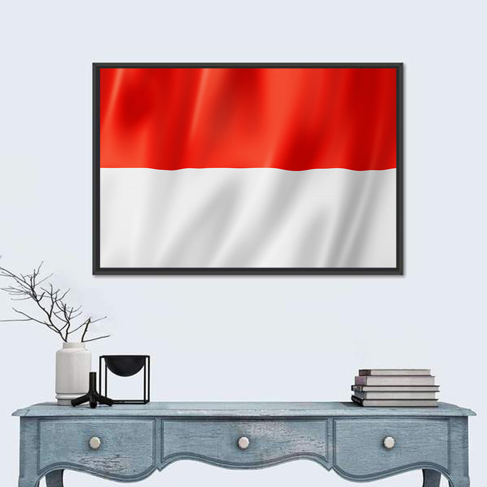 Indonesian Flag Waving Red and White Wall Art in a room, landscape