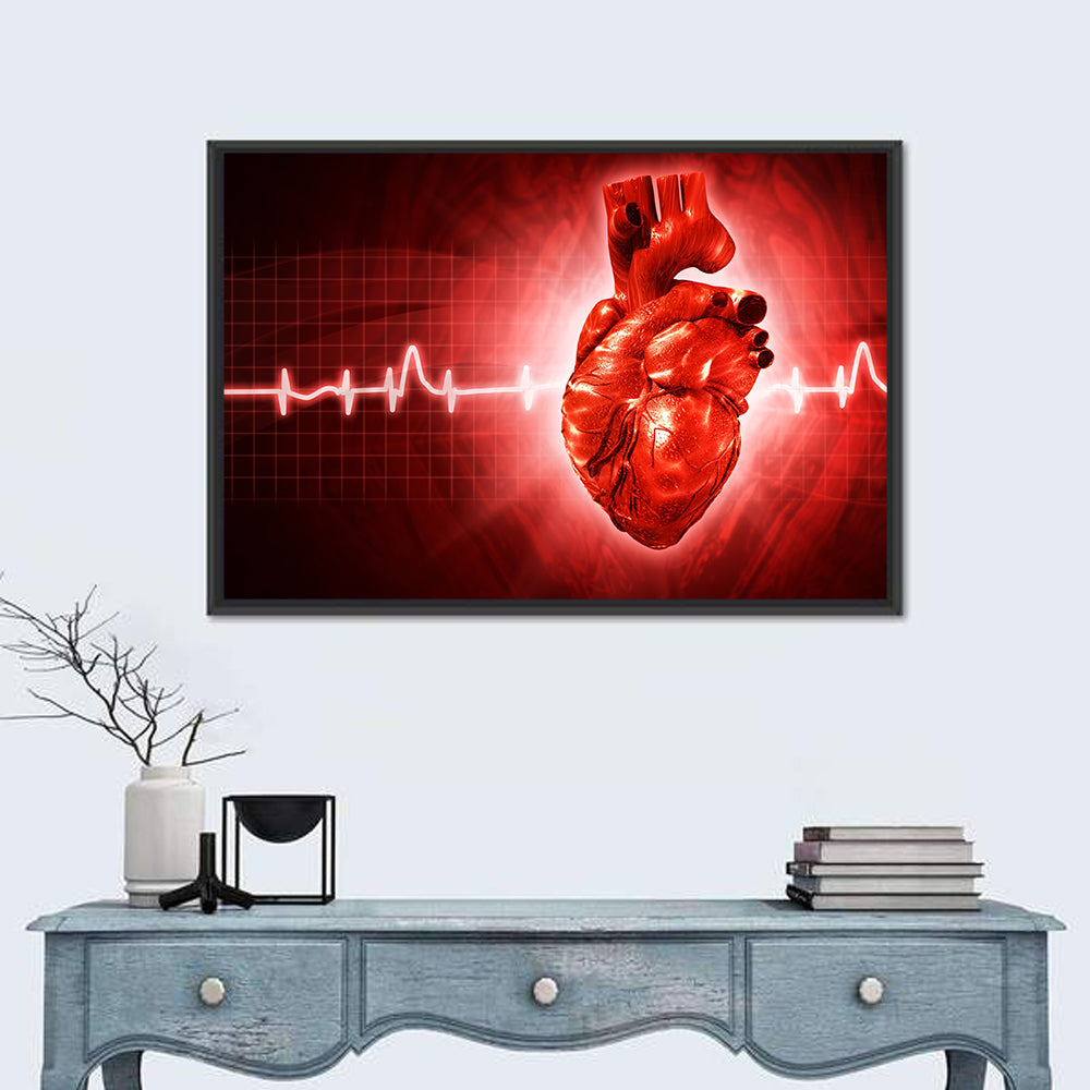 3d Anatomical Heart with Ecg Trace Wall Art