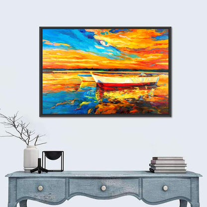 Boats at Golden Sunset Wall Art