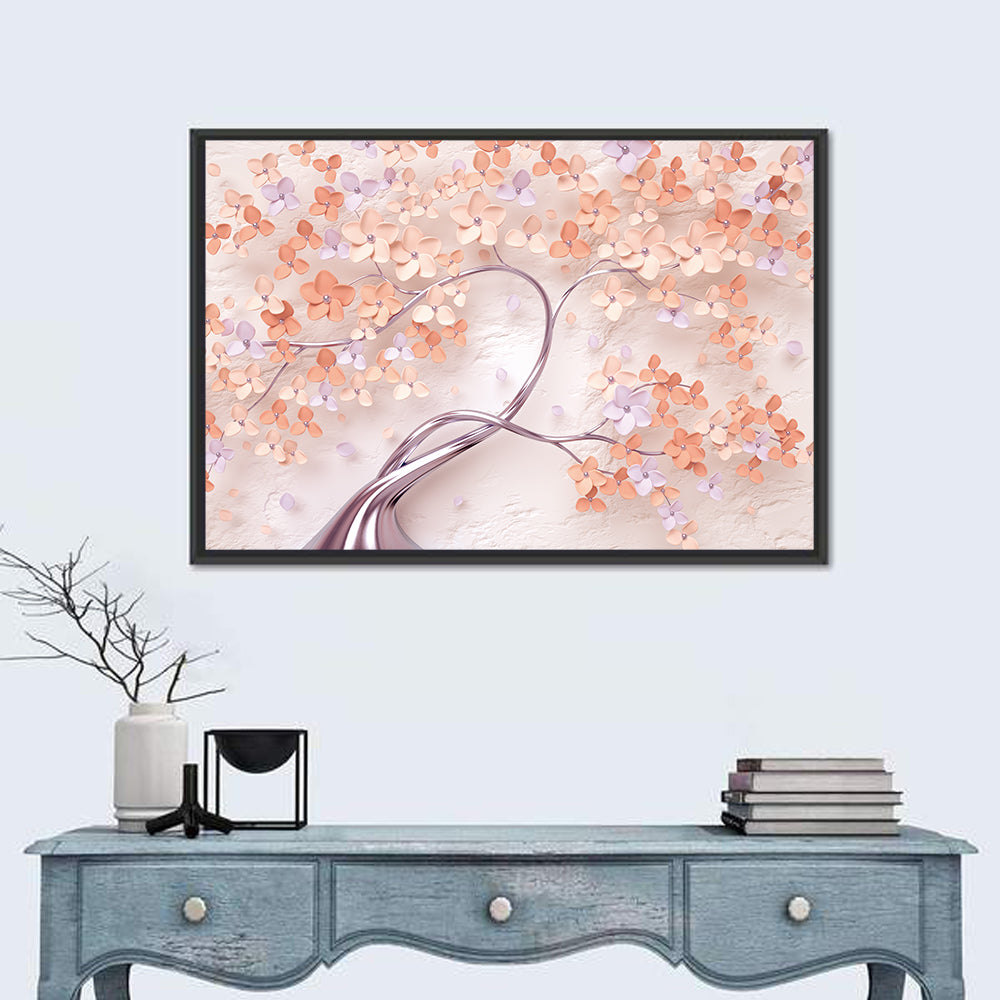Vintage Silver Branch Blossom Wall Art in a room, landscape