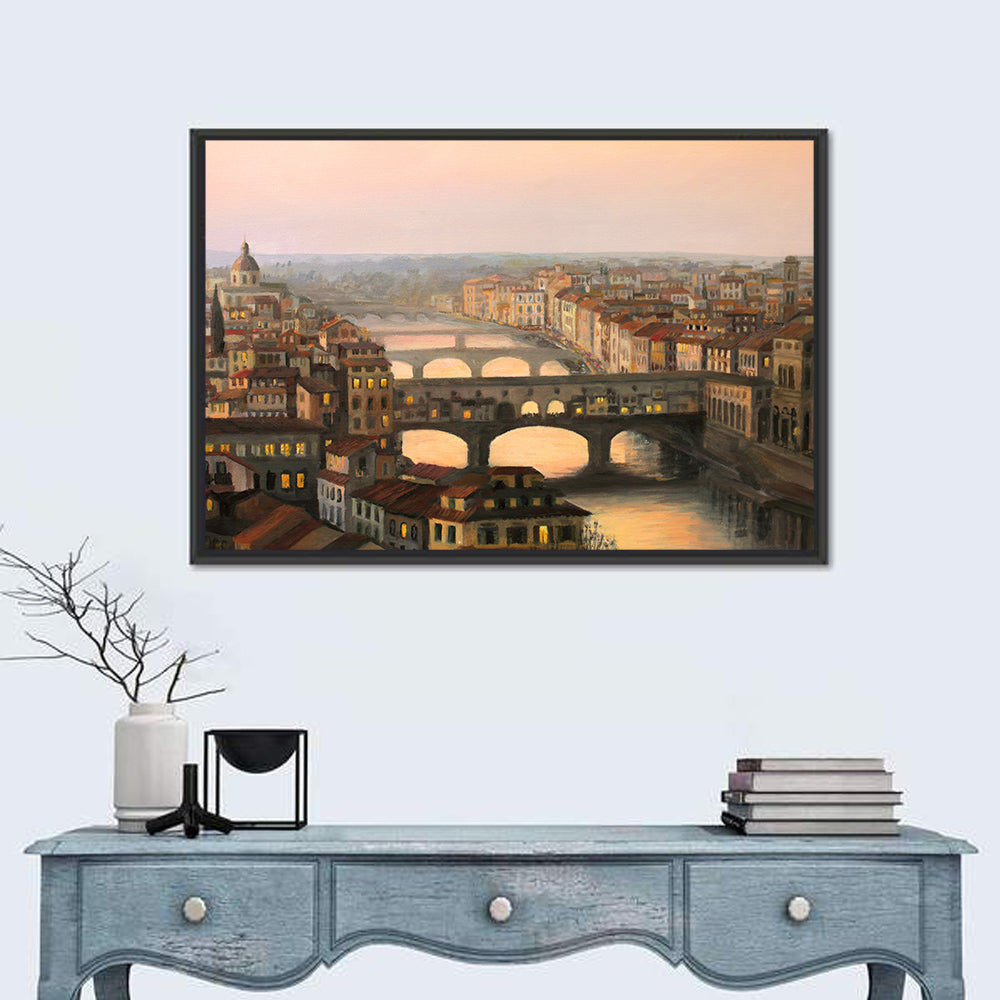 Florence Sunset Over Ponte Vecchio Wall Art