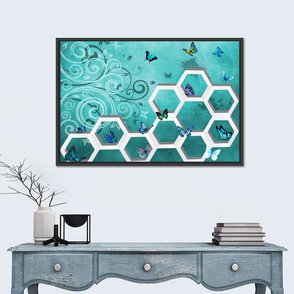 3d Butterfly Abstract Wall Art in a room, landscape