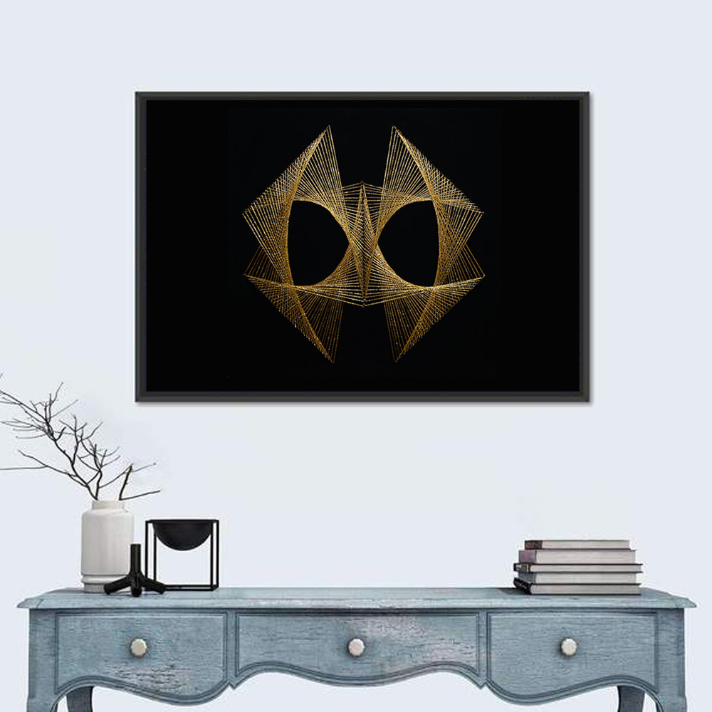 Antique Gold String Geometry Wall Art in a room, landscape