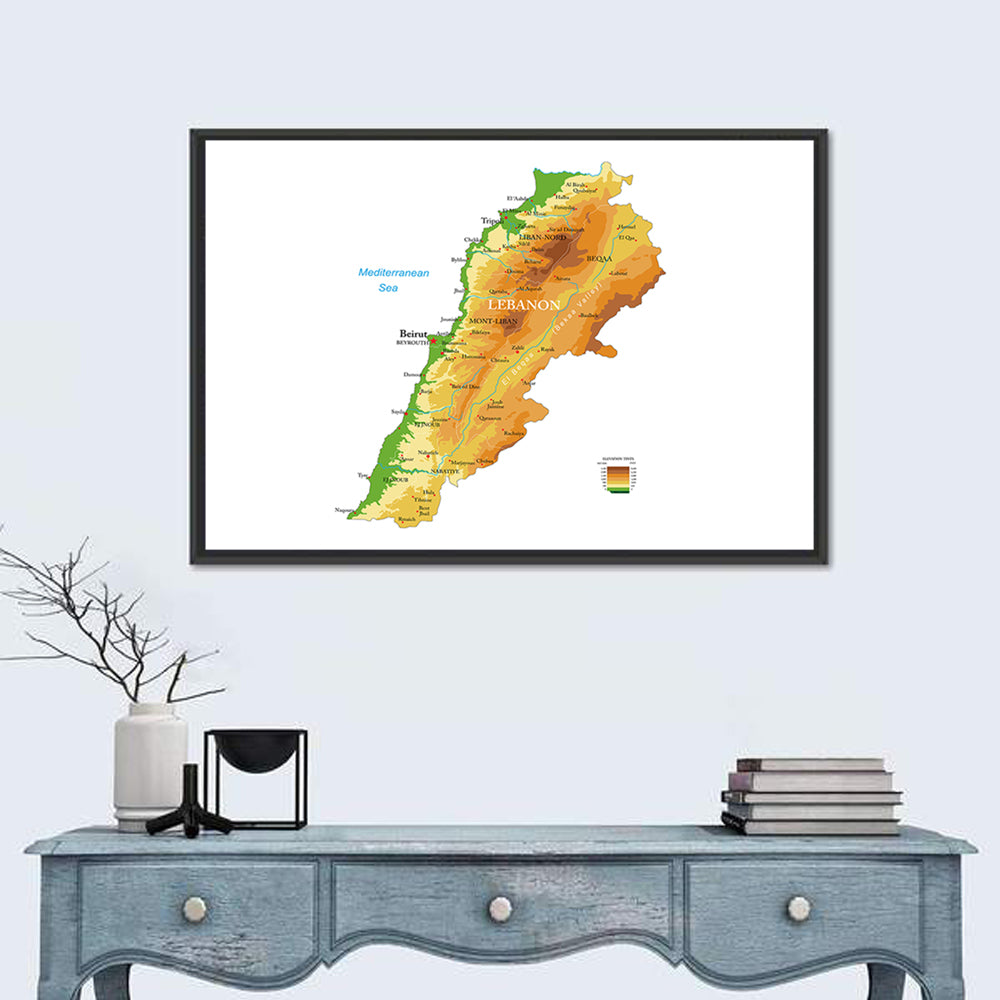 Lebanon Terrain Map Wall Art