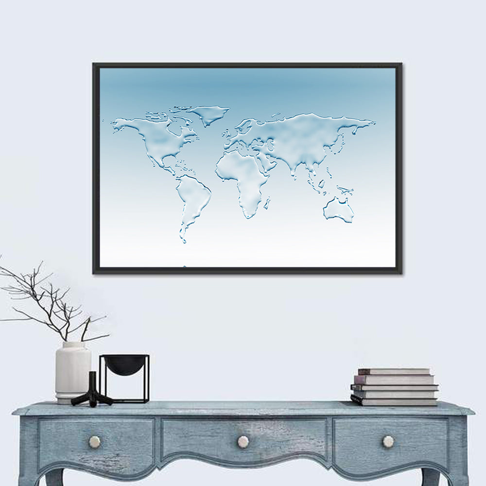 Embossed Water World Map Wall Art in a room, landscape