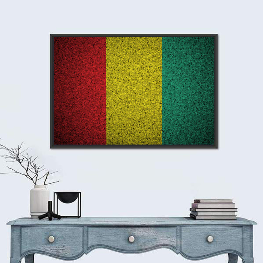 Textured Guinean Flag Wall Art in a room, landscape