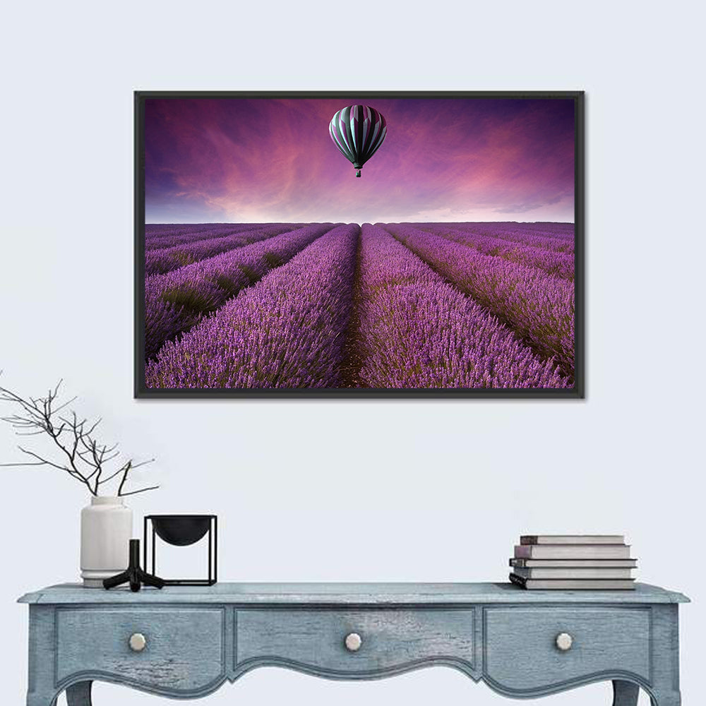 Hot Air Balloon Over Lavender Field Wall Art