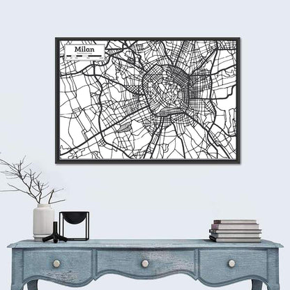Milan City Map Wall Art