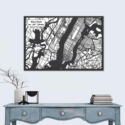 New York City Map Black and White Wall Art