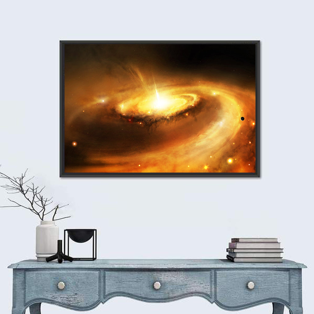 Galaxy Core with Golden Flare Wall Art in a room, landscape