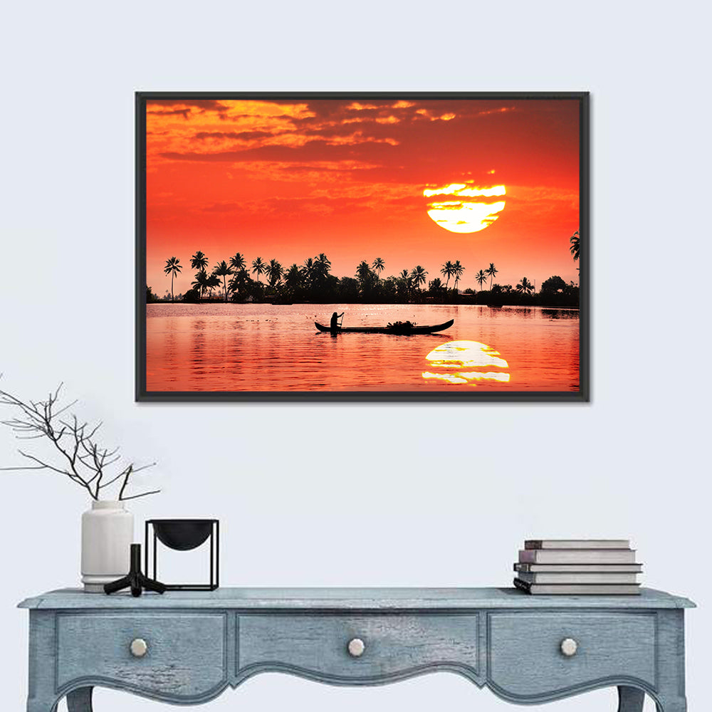 Boat and Fisherman Silhouette Wall Art