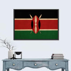 Kenyan Flag with Shield Emblem Wall Art