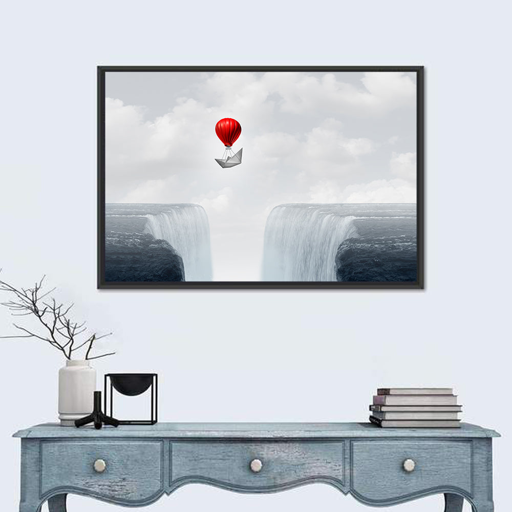 Paper Boat Suspended by Red Balloon Wall Art