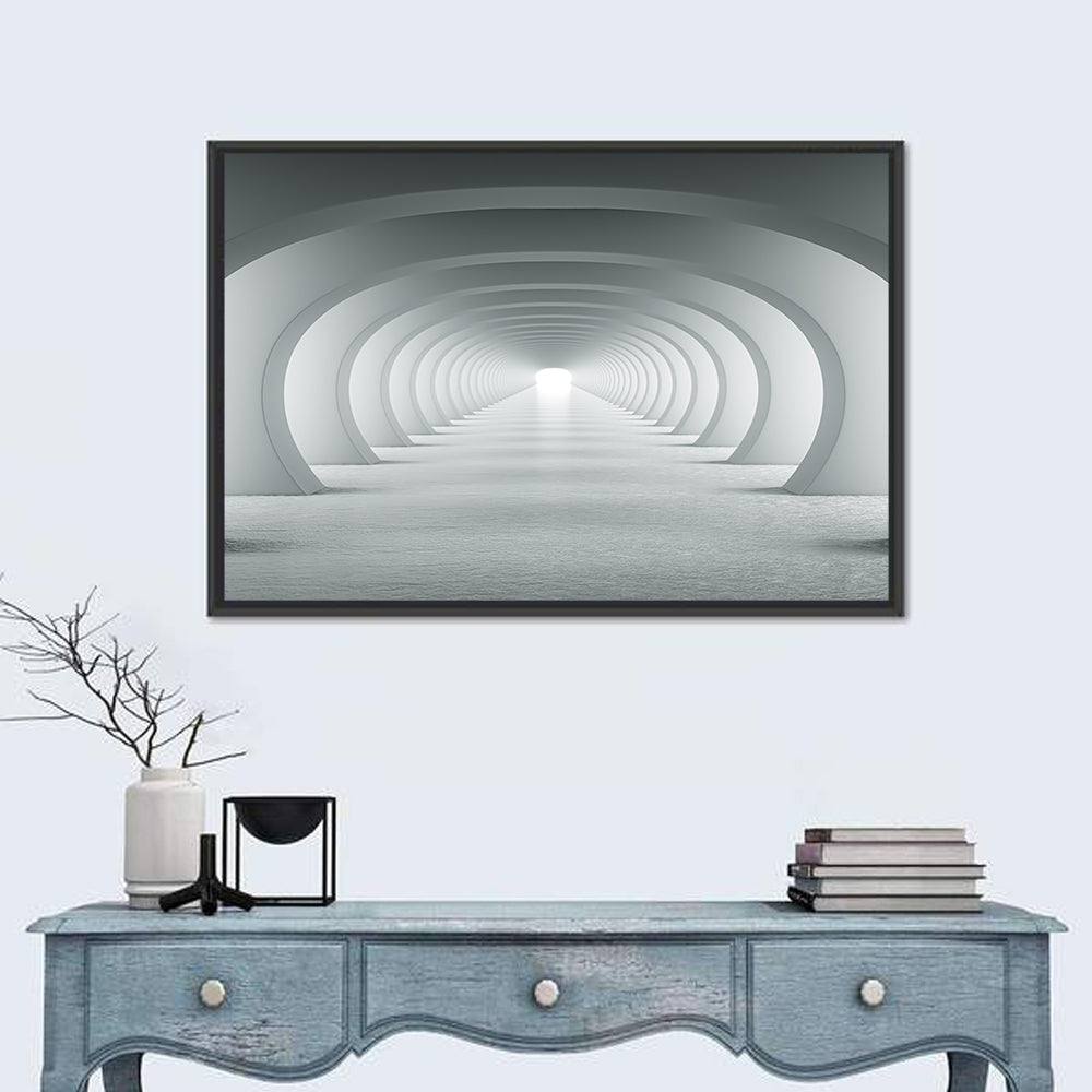 White Arched Corridor Wall Art in a room, landscape