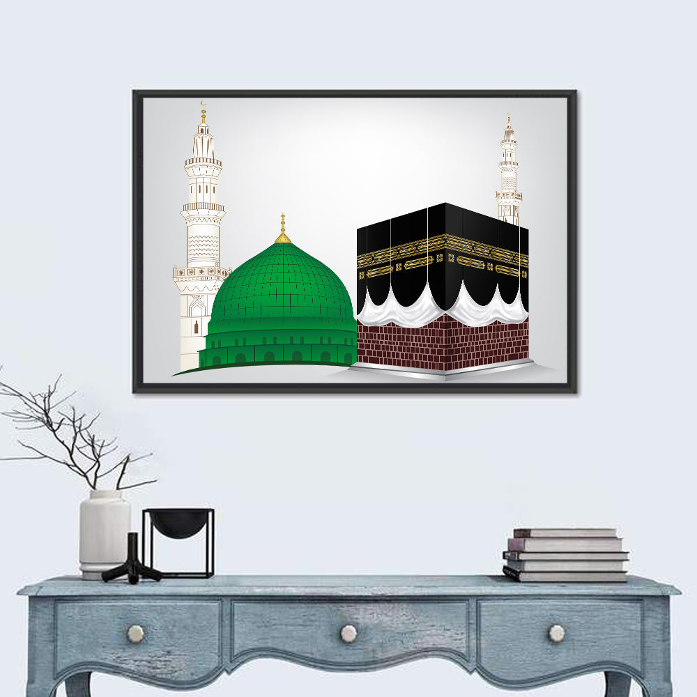 Masjid Al Haram and Masjid E Nabawi Wall Art in a room, landscape