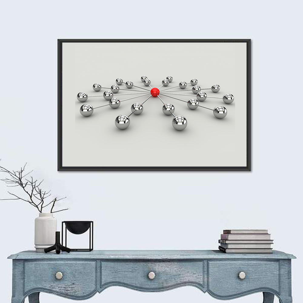 Radial Network with Red Hub Wall Art