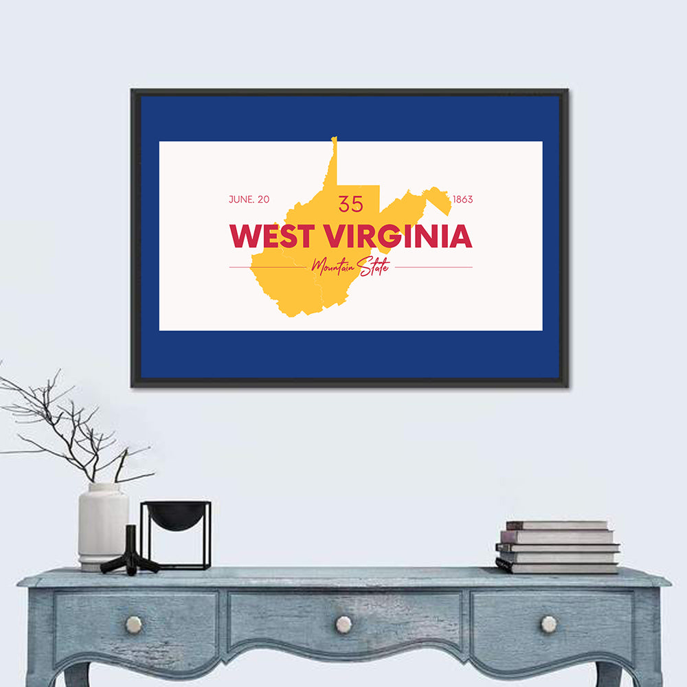Golden West Virginia Map Wall Art in a room, landscape