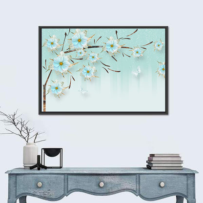 Ethereal Blue Floral Branch Wall Art