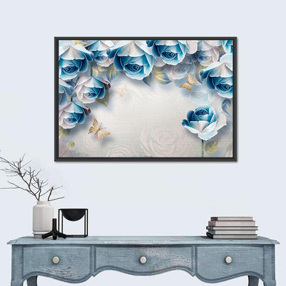 Blue Rose Border with Gold Butterflies Wall Art
