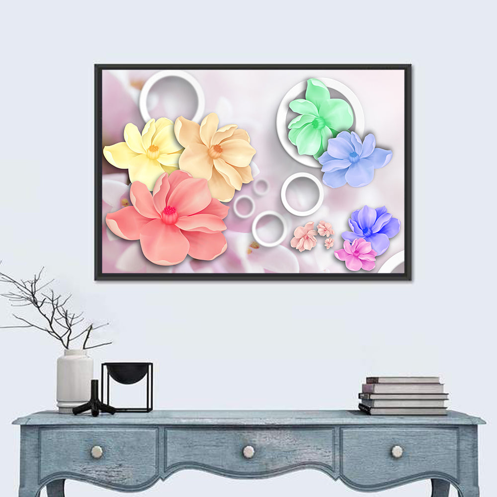 Layered Floral Circles Wall Art in a room, landscape