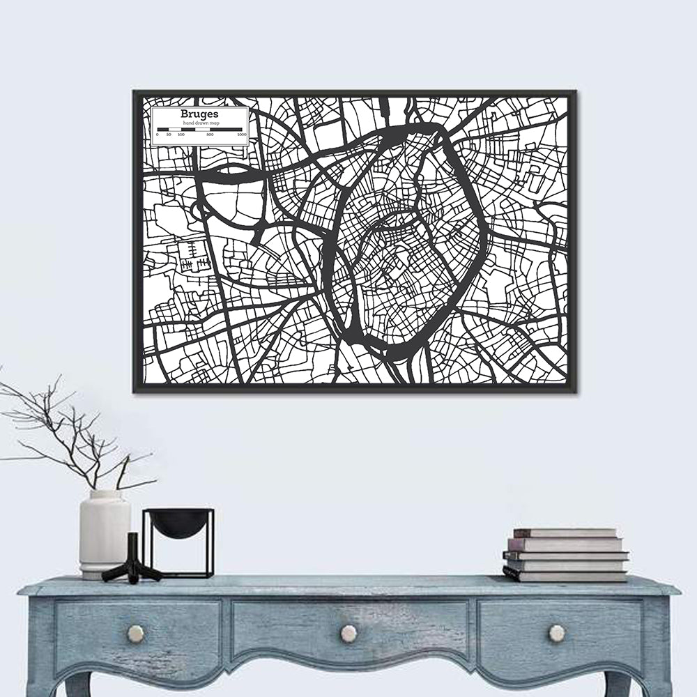 Bruges Street Grid Map Wall Art