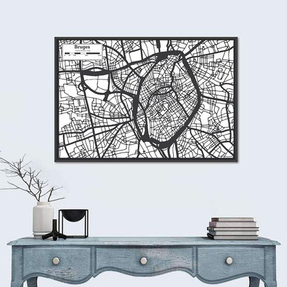 Bruges Street Grid Map Wall Art