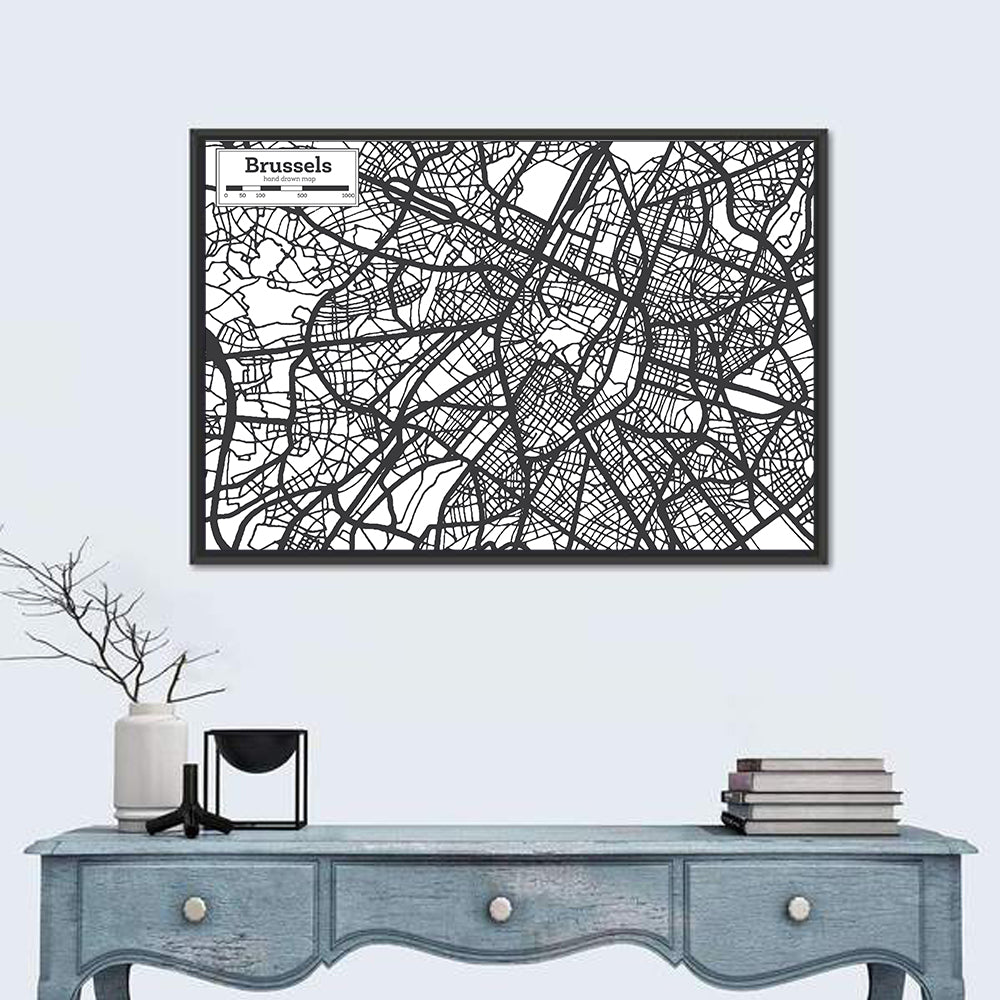 Brussels Hand Drawn City Map Wall Art